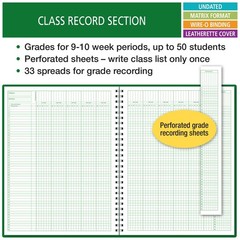 Green Lesson Plan And Grade Record Book 8.5 X 11 For Teachers 50 Students